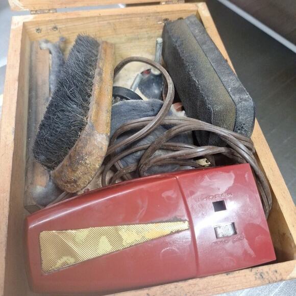 vintage shoe shine kit brushes etc. and Sears Polisher (For Parts) Wooden Box - Picture 6 of 6